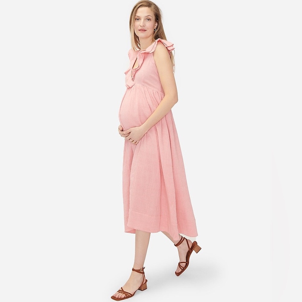 HATCH Pink Cotton Gauze Maternity Ruffle Midi Dress Size 1 Sleeveless Boho